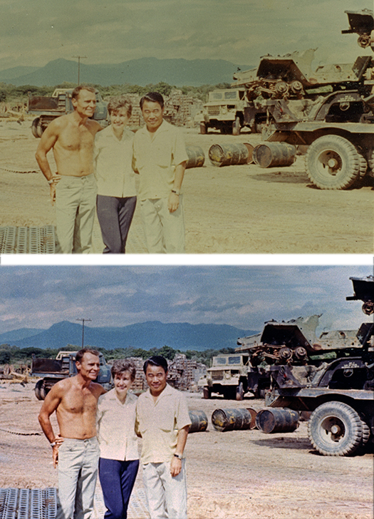 Before and after photo showing restoration of faded and color-shiftedphoto