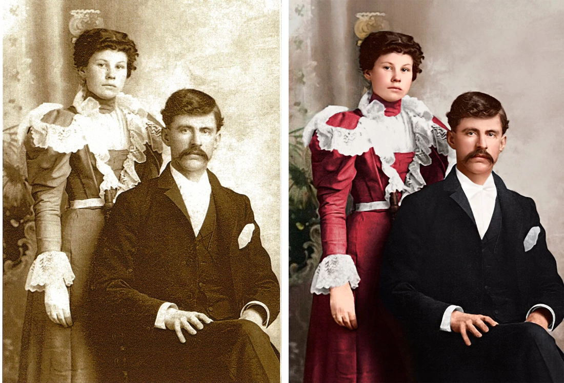 Before and after images showing benefits of colorizing a black and white photo